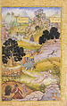 "A Muslim Pilgrim Learns a Lesson in Piety from a Brahman", Folio from a Khamsa (Quintet) of Amir Khusrau Dihlavi, Amir Khusrau Dihlavi (Indian, Patiyali, 1253–1325 Delhi), Image: Ink, opaque watercolor, and gold on paper
Margins: Gold on dyed paper